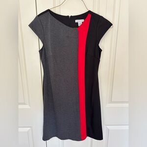 Liz Claiborne Women’s Career Black Gray Red Sheath Dress Size 12 Cap Sleeve Zip
